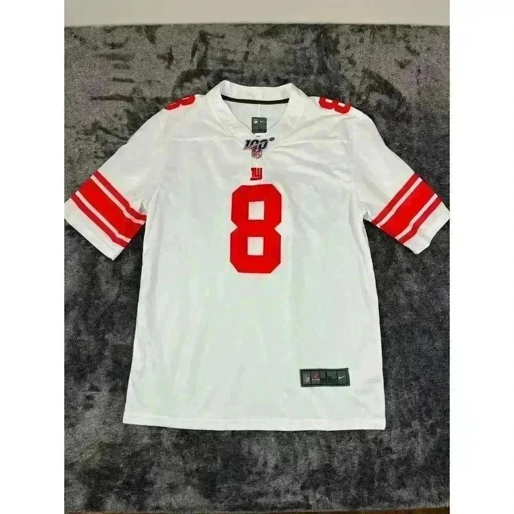 Nike New York Giants NFL #8 Daniel Jones On Field Men's L White Red Football
